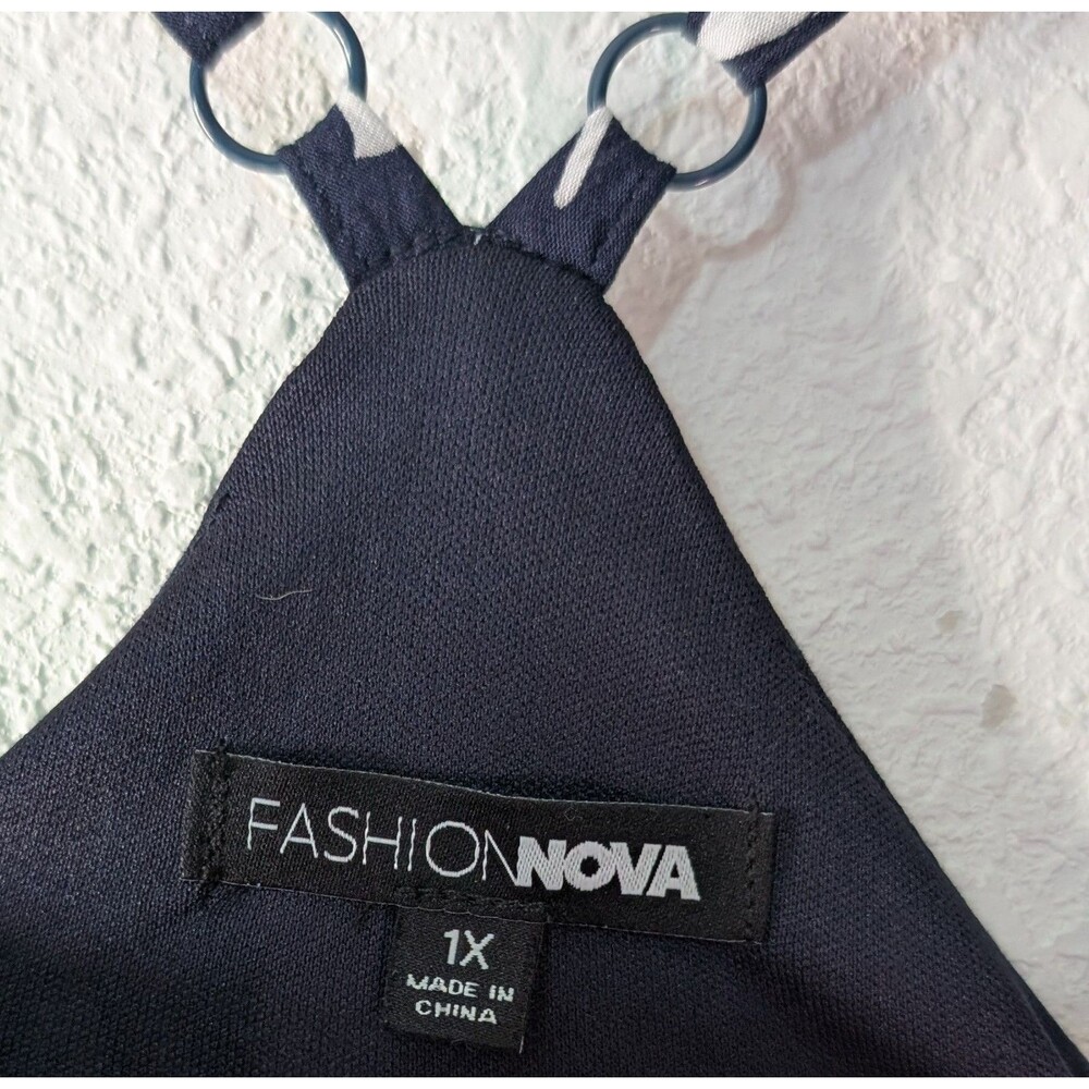Fashion Nova Maxi Cutout Dress Size 1x Blue White Floral Flowy Front Slit (960D) - Picture 3 of 3